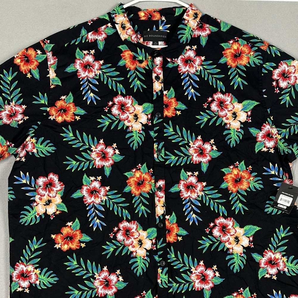 NEW No Boundaries Shirt Mens 3XL Black Floral SS Printed Button Up Short Sleeve